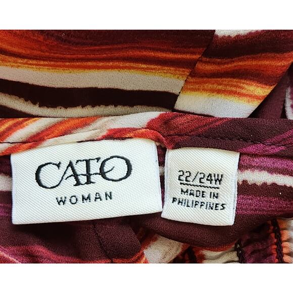 Cato Orange Brown Burgundy Striped Dolman Sleeves Top 22W 24W Plus Lightweight - Picture 5 of 6